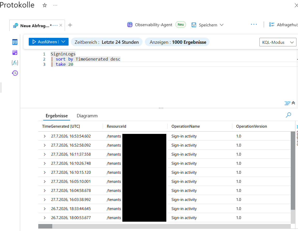 KQL query retrieving Microsoft Entra ID sign-in events
