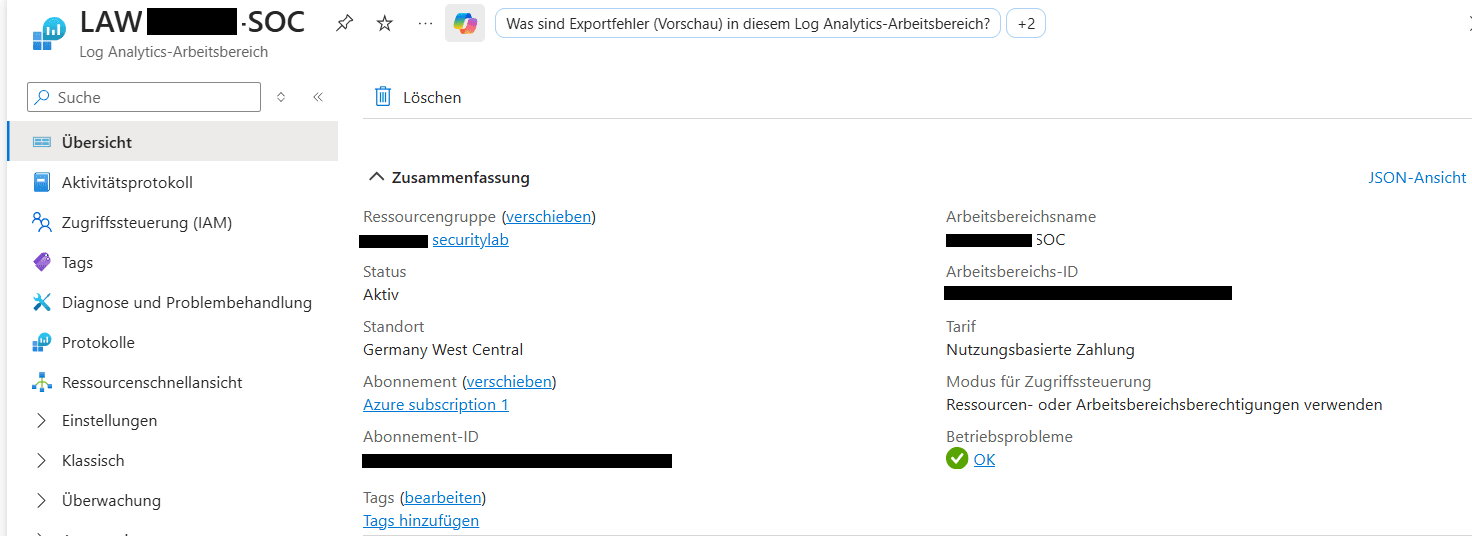 LAW-Jinder-SOC Log Analytics workspace overview